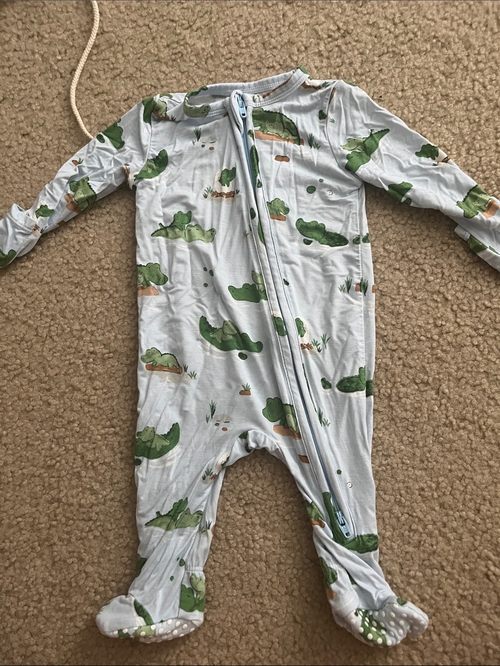 Light Blue Alligator-Print Footed One-Piece for Kids